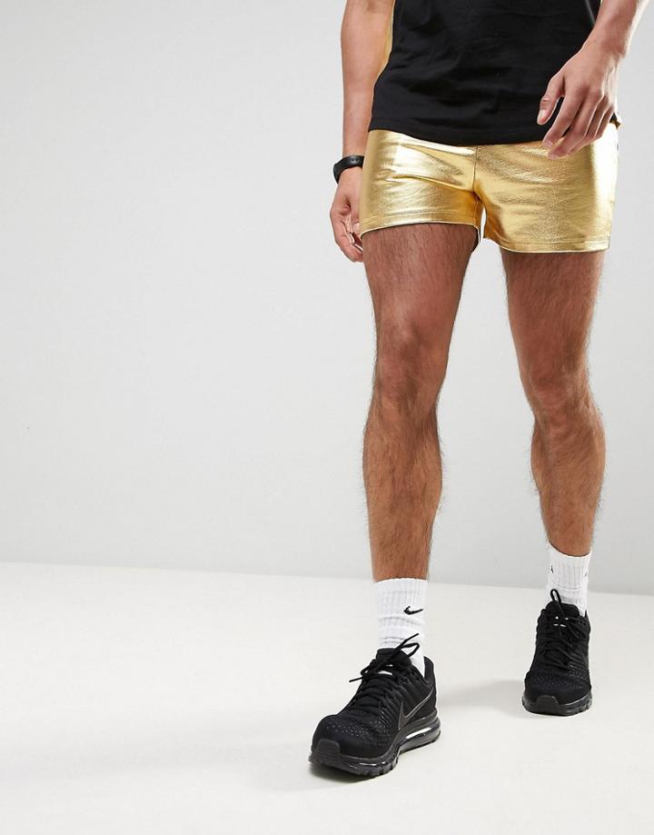 Asos Festival Runner Shorts In Metallic Gold - Gold