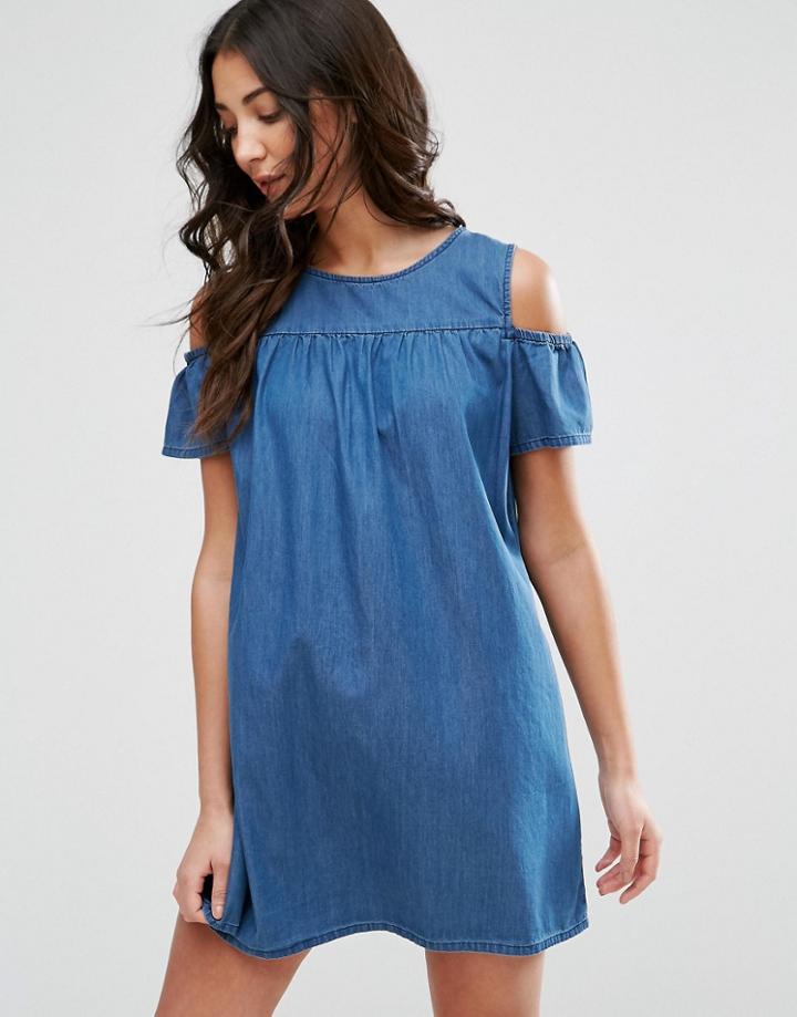 Brave Soul Cold Shoulder Denim Dress - Blue