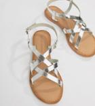 Vero Moda Flat Leather Sandal - Silver