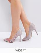 New Look Wide Fit Oriental Embroidered Point Heeled Shoes - Gray
