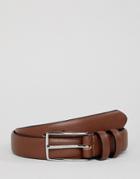Asos Design Faux Leather Slim Belt In Brown Saffiano And Double Keepers - Brown