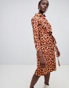 Finery Hobart Cheetah Print Shirt Dress-brown