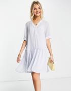 Selected Femme Smock Dress With V Neck In Light Blue-grey