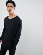 Esprit Longline Long Sleeve T-shirt With Curved Hem In Black - Black