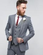 Asos Wedding Skinny Suit Jacket In Herringbone Blue Wool Blend - Blue