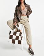 Jayley Faux Shearling Large Check Shopper Bag In Multi