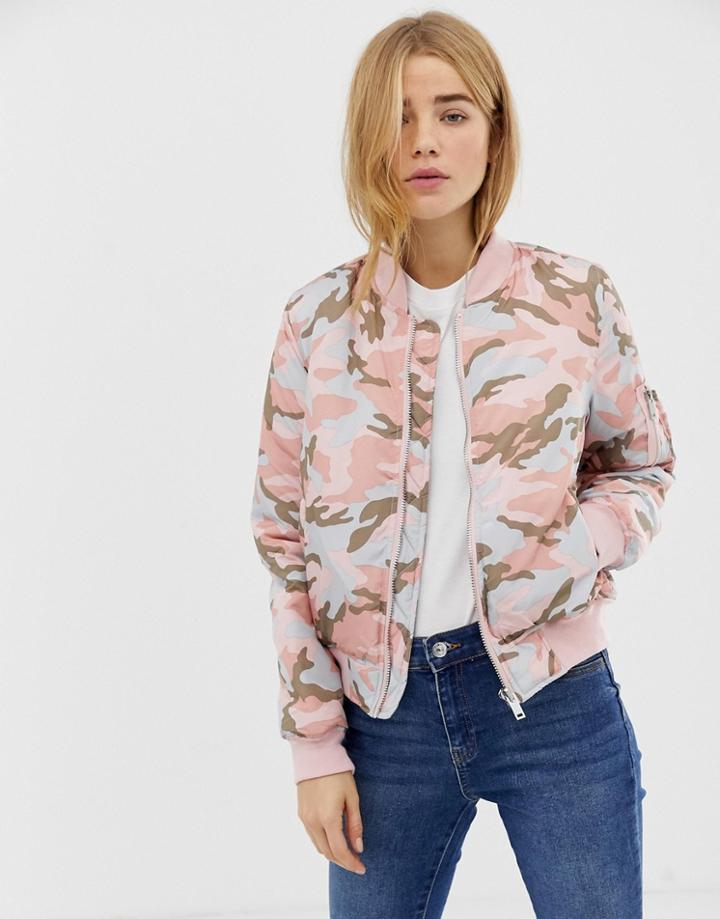 Qed London Camo Print Bomber Jacket - Multi