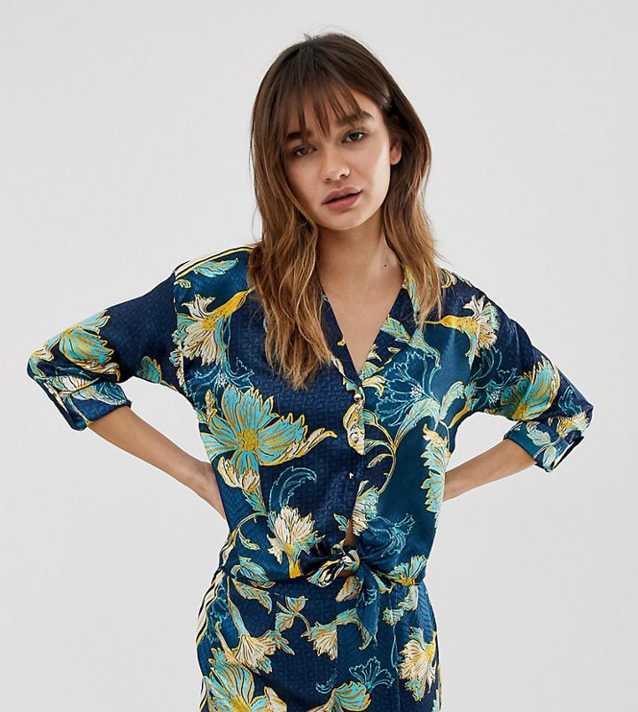 River Island Pyjama Shirt In Blue Print - Blue