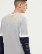 Asos Design Relaxed Long Sleeve T-shirt With Panels And Limitless Text Print - Navy