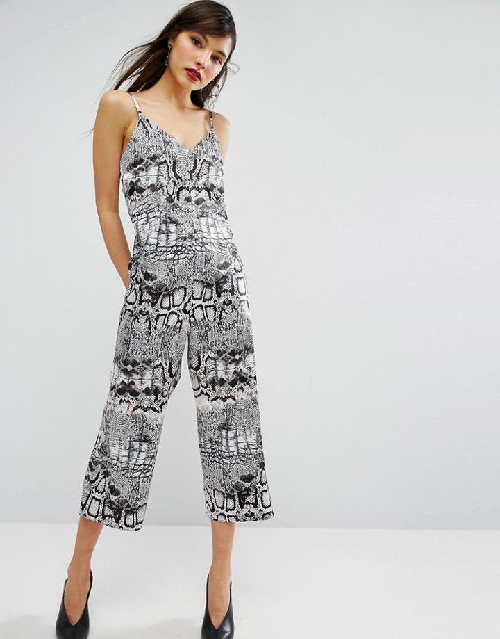 Asos Satin Jumpsuit In Snake Print - Multi