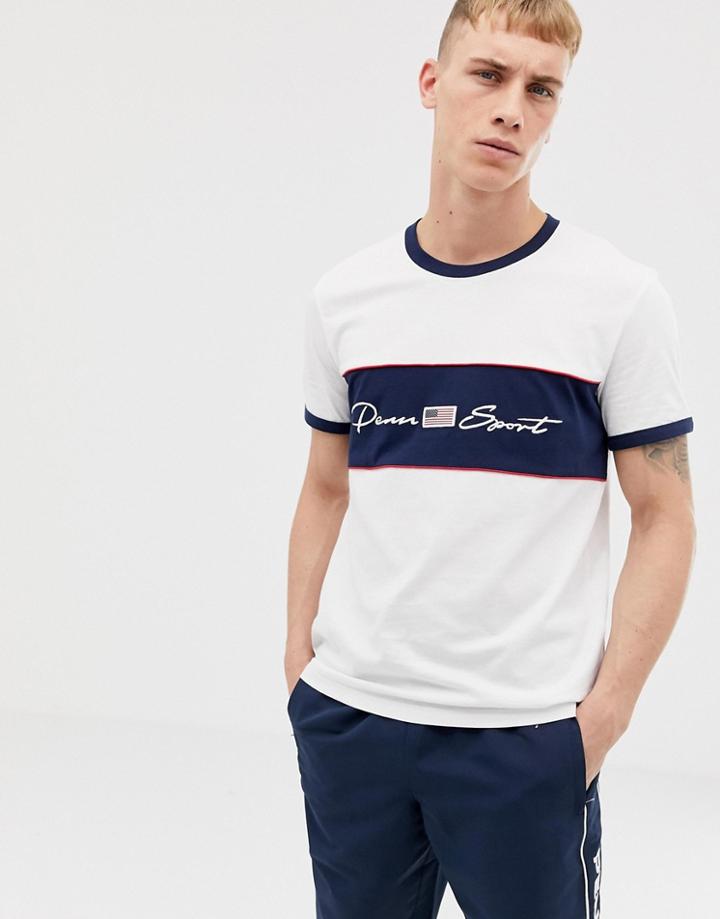Penn Sport T-shirt In White With Chest Logo - White