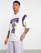 Asos Design Oversized T-shirt In Off White With Navy Color Block And West Georgia Print