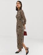 River Island Shirt Dress In Leopard Print-multi