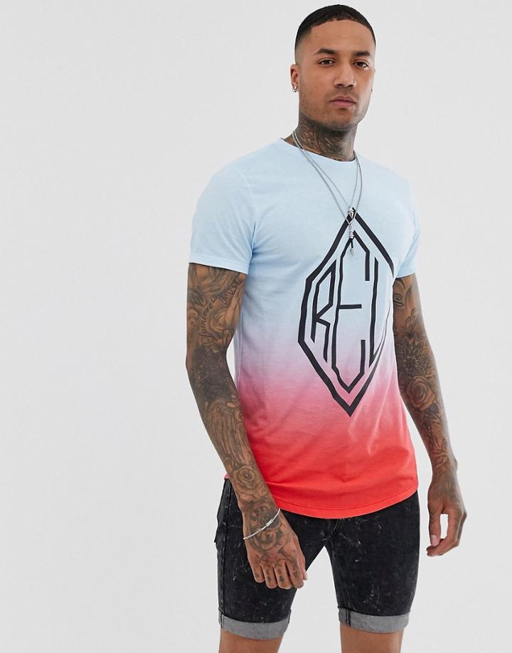 Religion Curved Hem T-shirt With Logo In Fade Blue And Red - Blue