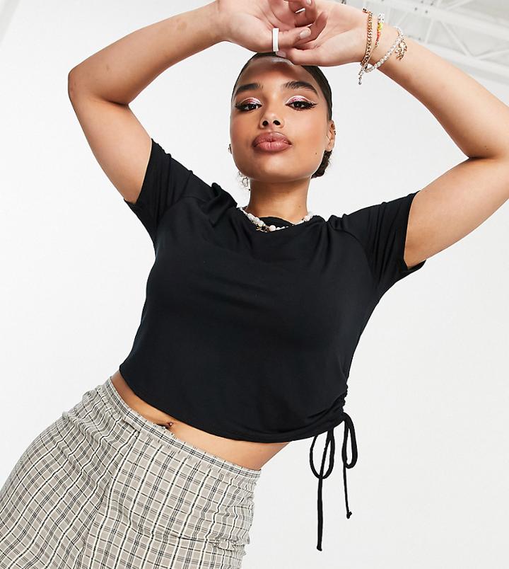 Asos Design Curve Slimline Cropped T-shirt With Ruched Side Detail In Black