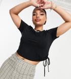 Asos Design Curve Slimline Cropped T-shirt With Ruched Side Detail In Black