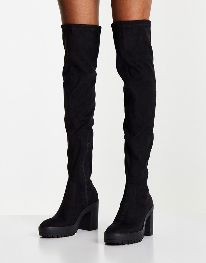 Miss Selfridge Rio Black Micro Knee High Boots