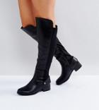 Truffle Collection Wide Fit Flat Elasticated Over Knee Boots - Black