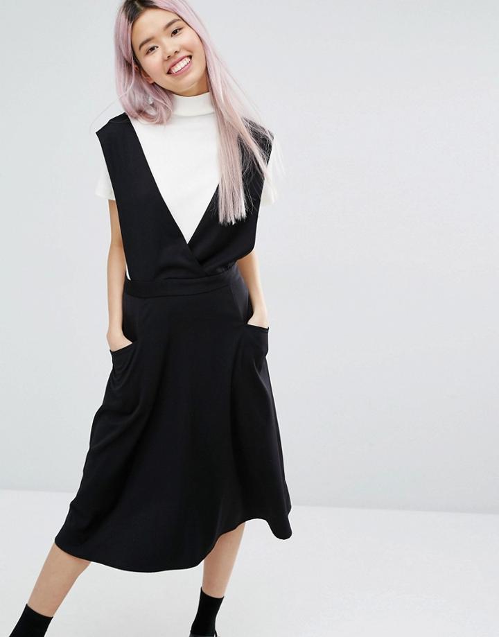 Monki Wrap Front Midi Dress - Black