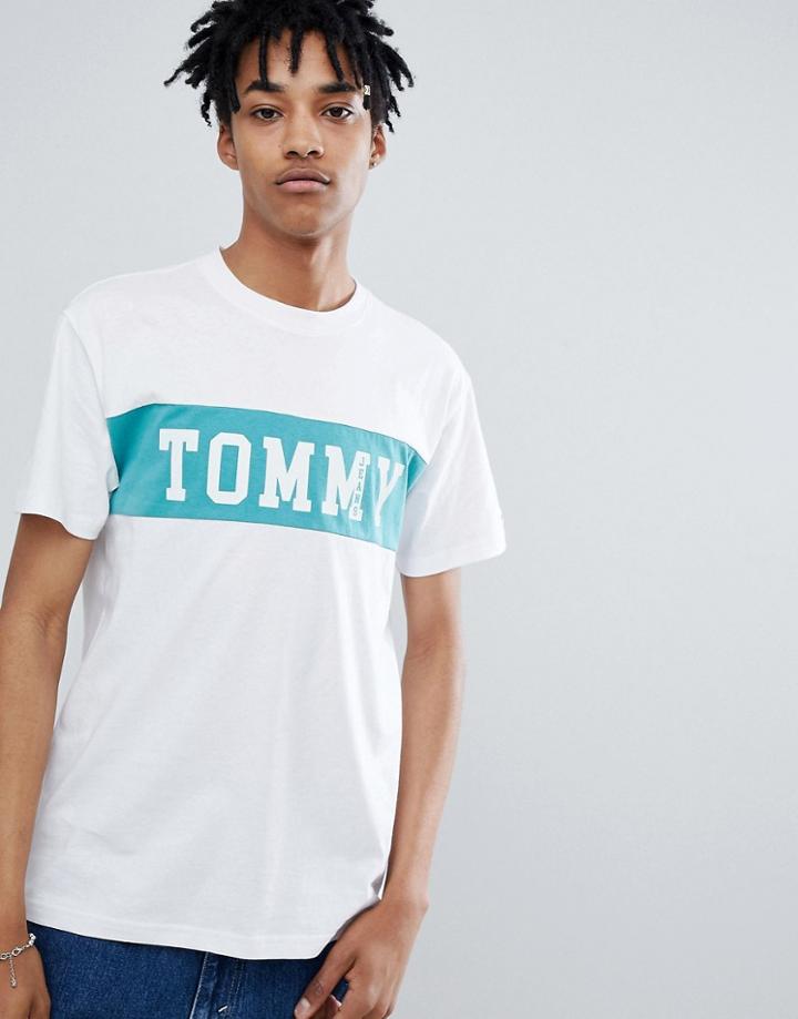Tommy Jeans Cut & Sew Panel Logo T-shirt In White - White