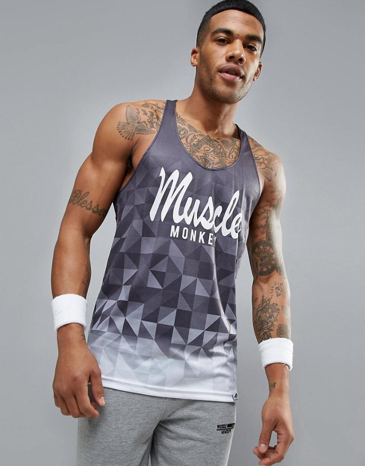 Muscle Monkey Logo Tank In Black Muscle Fit - Black