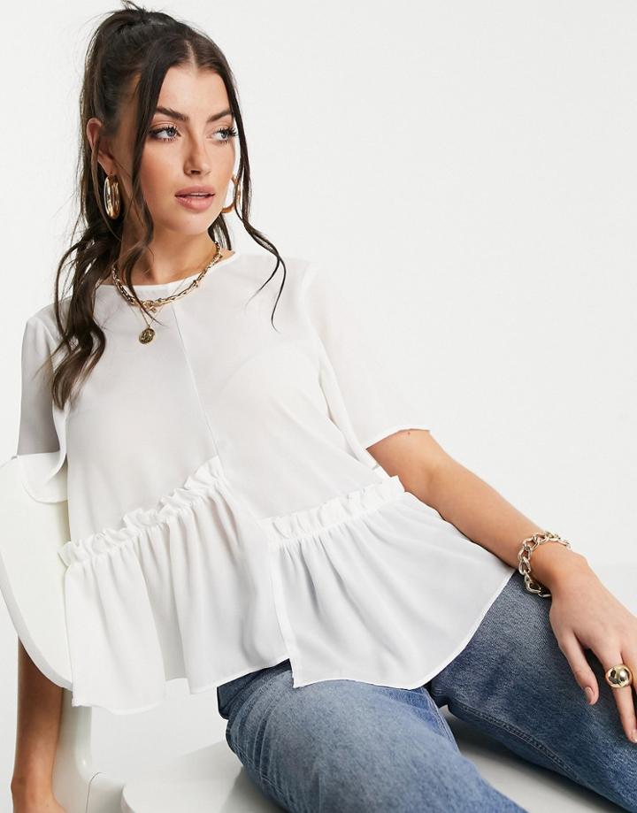 Asos Design Smock Top With Asymmetric Hem In Ivory-white