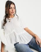 Asos Design Smock Top With Asymmetric Hem In Ivory-white