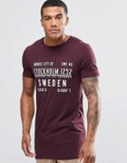 Asos Longline Muscle T-shirt With Stockholm Coordinates Print - Oxblood