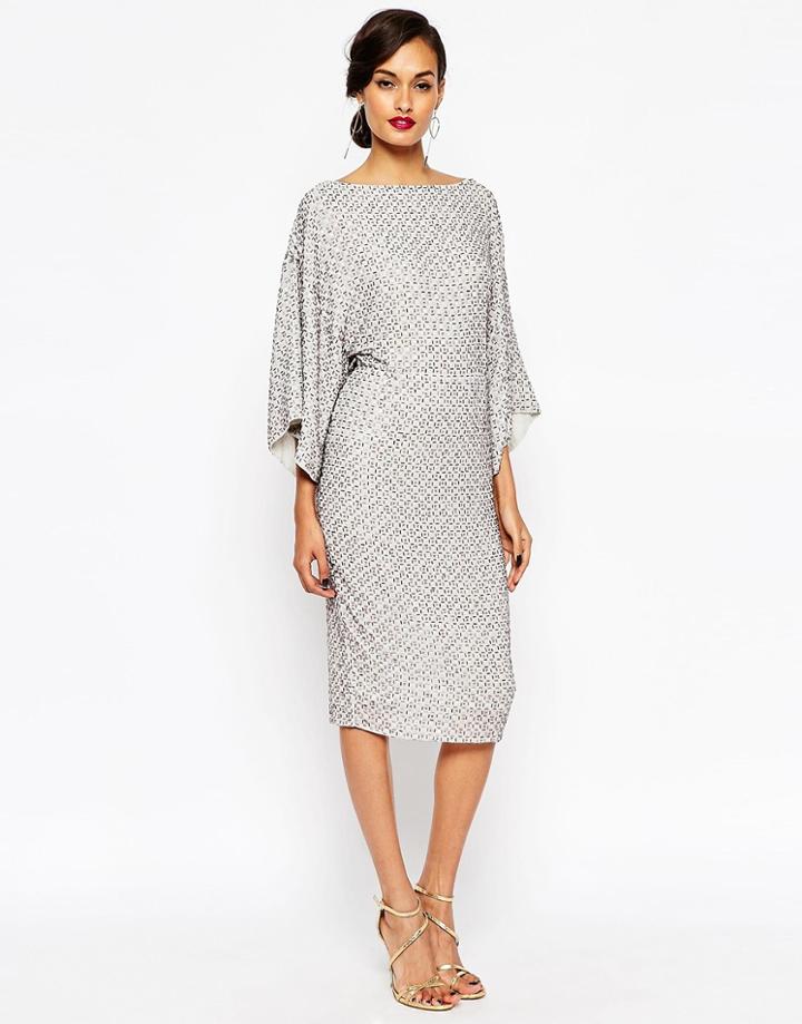 Asos Red Carpet Sequin Grid Kimono Midi Dress - Gray