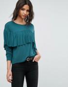Vero Moda Ruffle Panel Long Sleeve Top - Pink