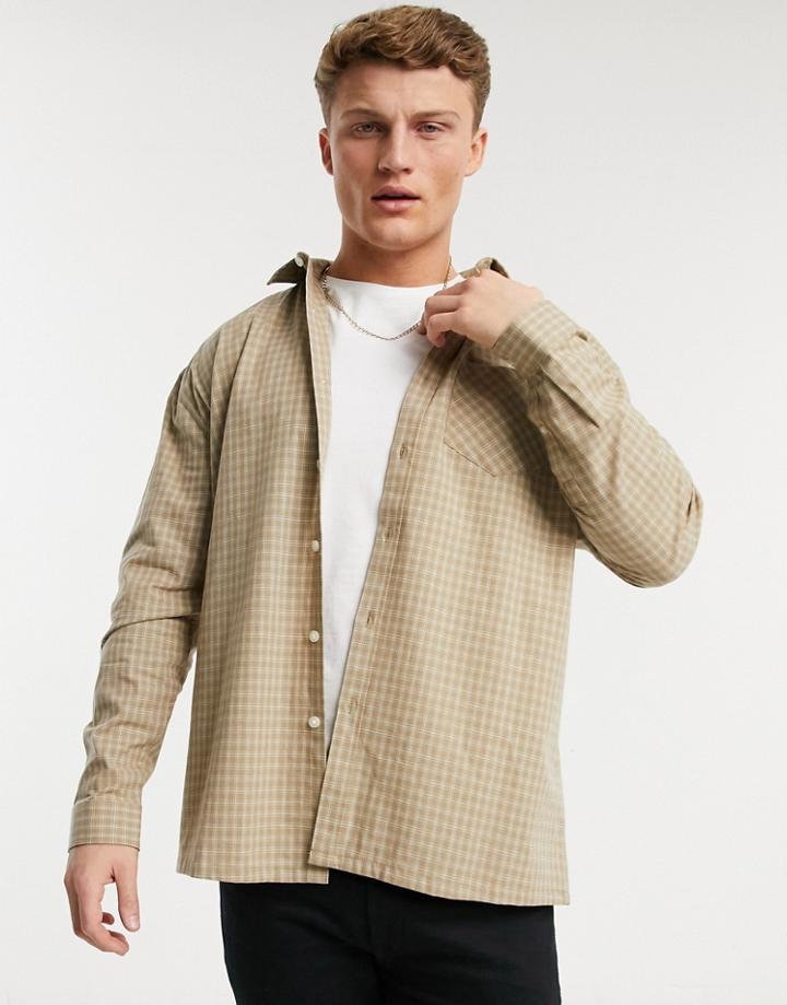 New Look Oversized Check Shirt In Stone-neutral