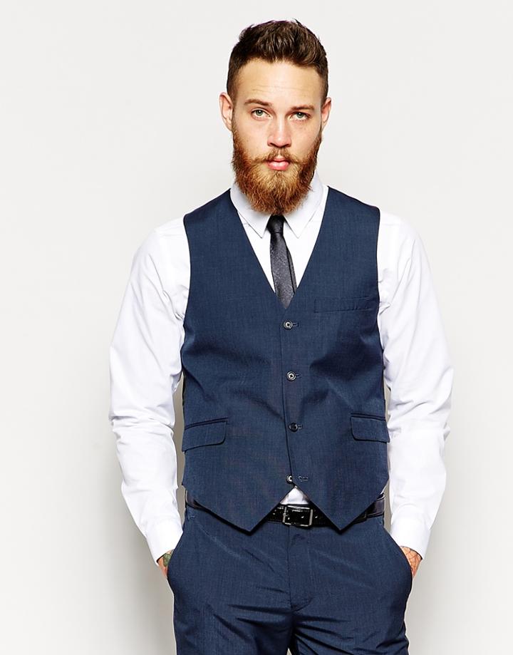 Asos Slim Vest In Navy - Navy