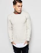 Criminal Damage Distressed Sweatshirt - Light Nude