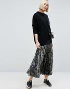 Asos Pleated Skirt In Satin With Camo Print - Multi