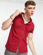Asos Design Organic Button Through Jersey Shirt In Burgundy-red