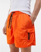 Bershka Swim Shorts With Cargo Pockets In Orange-black