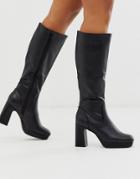Truffle Collection Platform Knee High Boot In Black