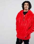 Sixth June Oversized Hoodie In Red Fluffy Borg - Red