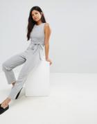 Asos Jersey Jumpsuit With Strapping Detail - Gray