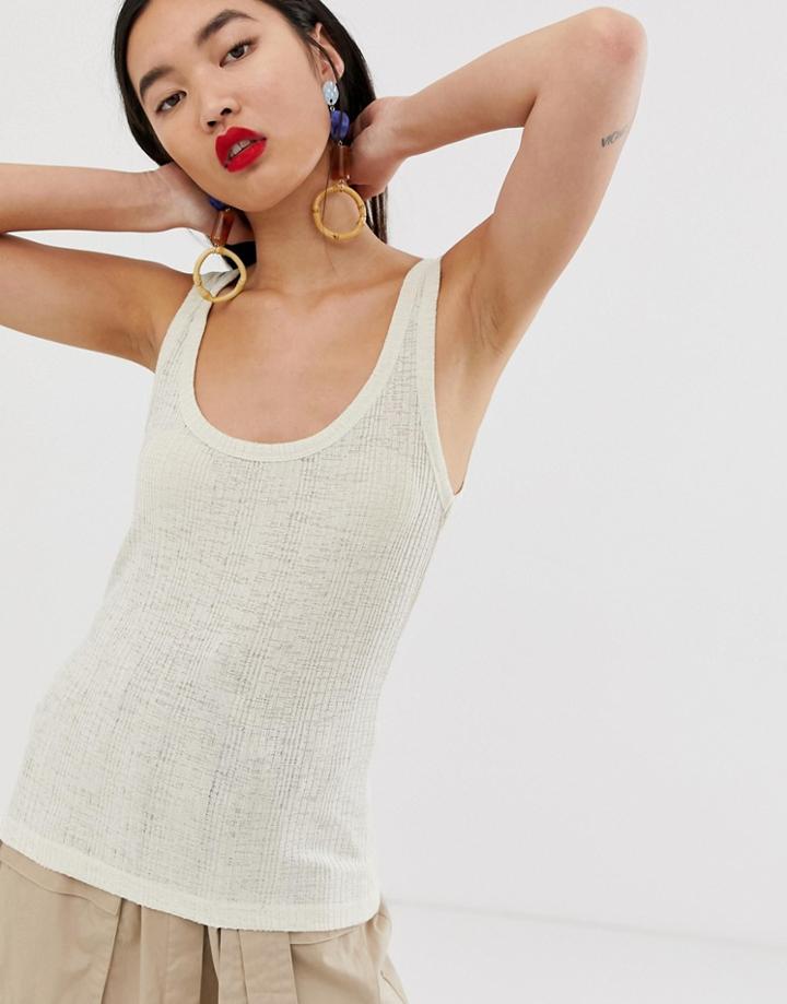 Mango Ribbed Longline Tank In Beige - Beige