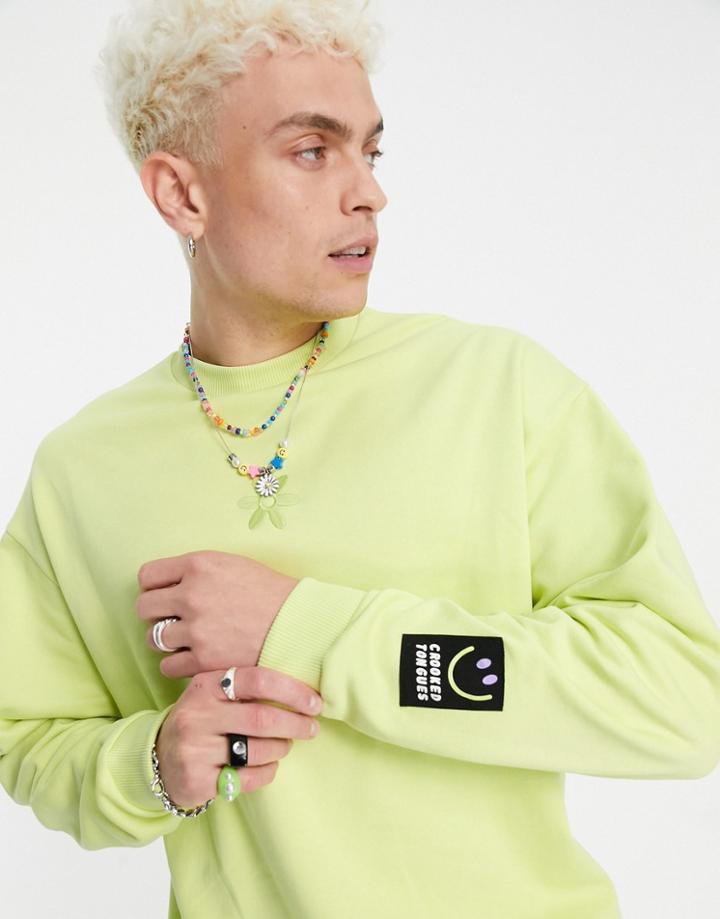 Crooked Tongues Set Sweatshirt With Flower Logo And Badge In Green