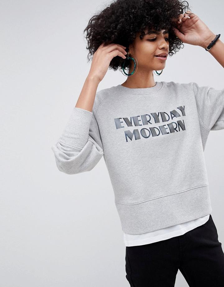 Selected Femme Slogan Crop Sweatshirt - Gray