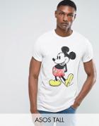 Asos Tall Mickey Relaxed T-shirt With Vintage Print And Roll Sleeve - White
