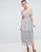 Oh My Love Lace Cami Midi Dress - Gray