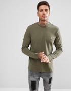 Original Penguin Long Sleeve Top Pique Logo In Green Marl - Green