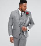 Asos Plus Wedding Skinny Suit Jacket In 100% Silk Textured Gray - Gray