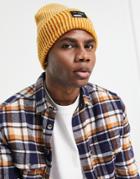 Asos Design Rib Beanie With Deep Turn Up In Two Tone Mustard And White-yellow