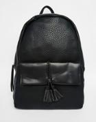 Pieces Backpack With Braided Pocket Detail - Black