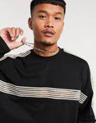 Asos Design Oversized Longline Long Sleeve T-shirt With Gold Taping-black