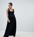 Asos Design Maternity Mixed Fabric Strappy Maxi Dress - Black